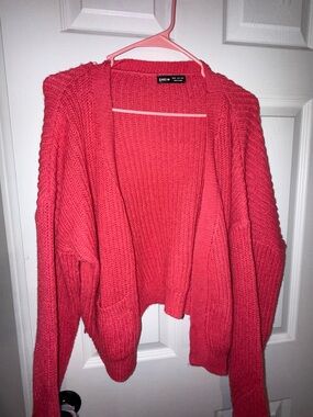 SHEIN Pink Open-Front Chunky Knit Cardigan